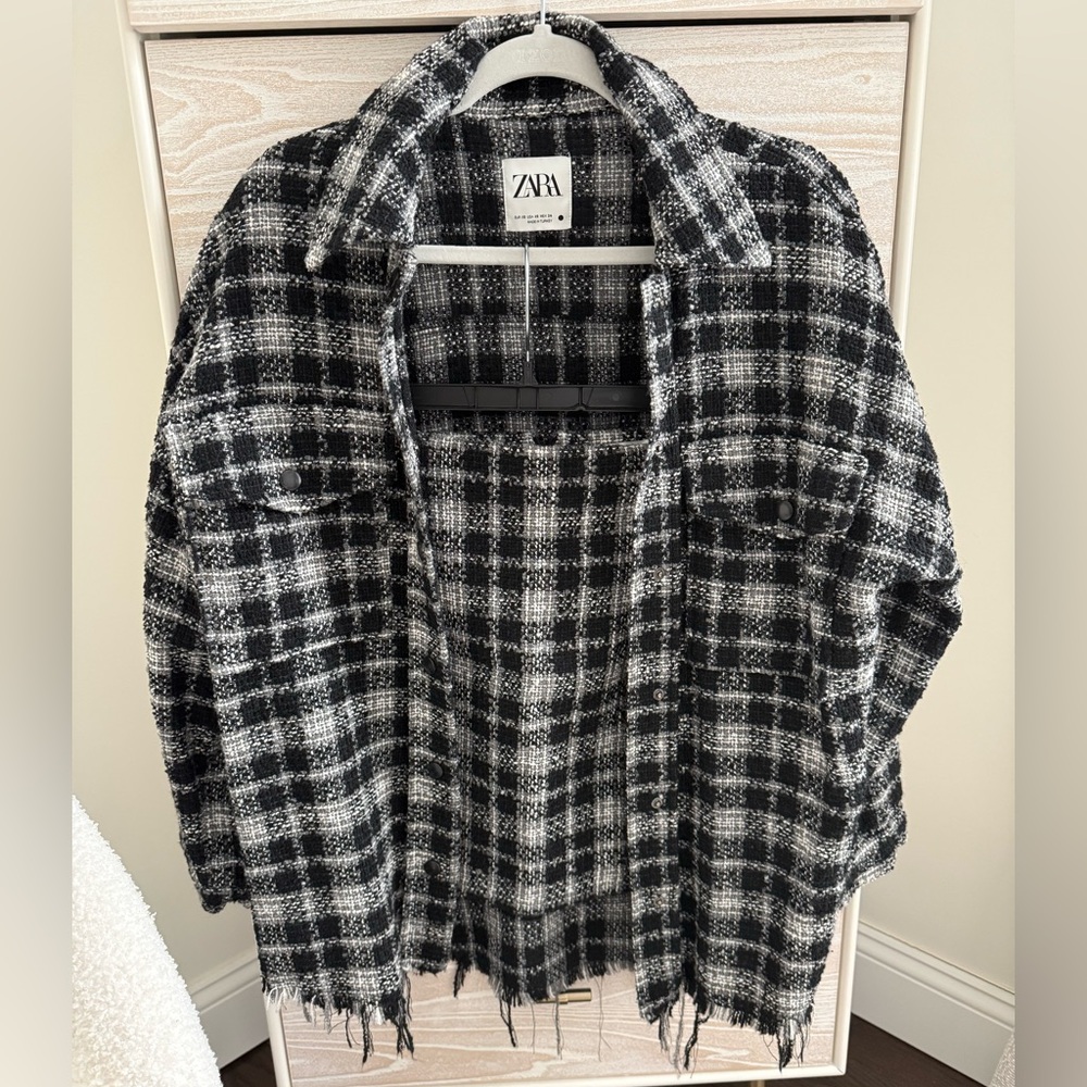 ZARA| BLACK AND WHITE PLAID TWEED SHACKET WITH MATCHING MINI SKIRT